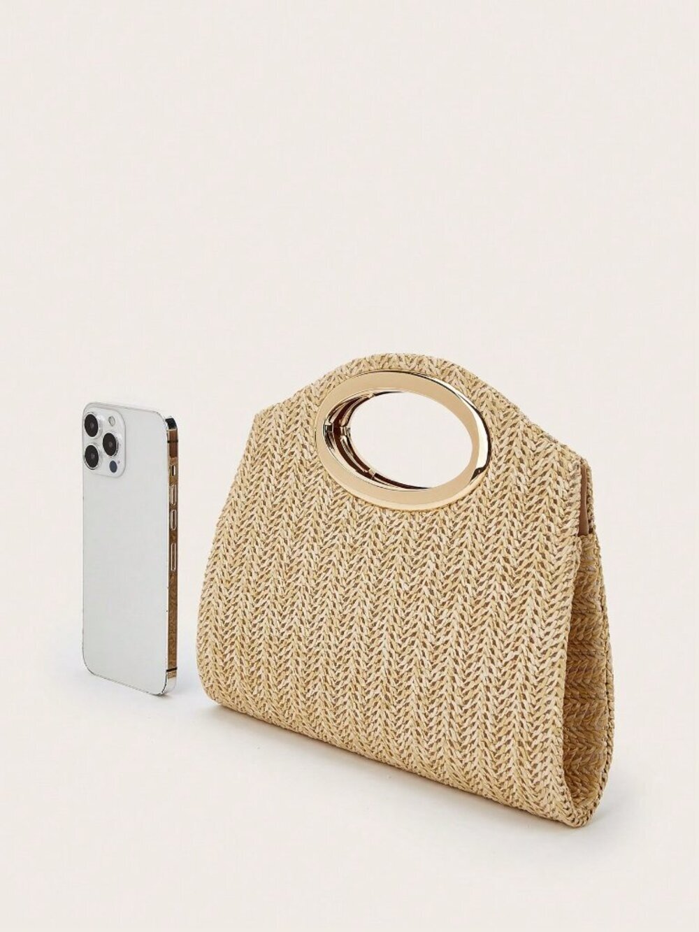 Khaki Versatile Minimalist Woven Women's handle and Shoulder Bag - Picture 7 of 9
